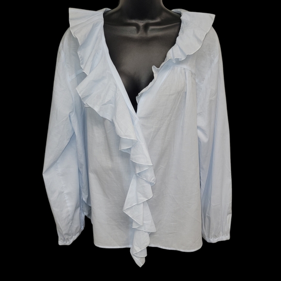 💙 ZARA Women's Romantic Blouse With Ruffles Sky Blue Size X-Large - Picture 5 of 12